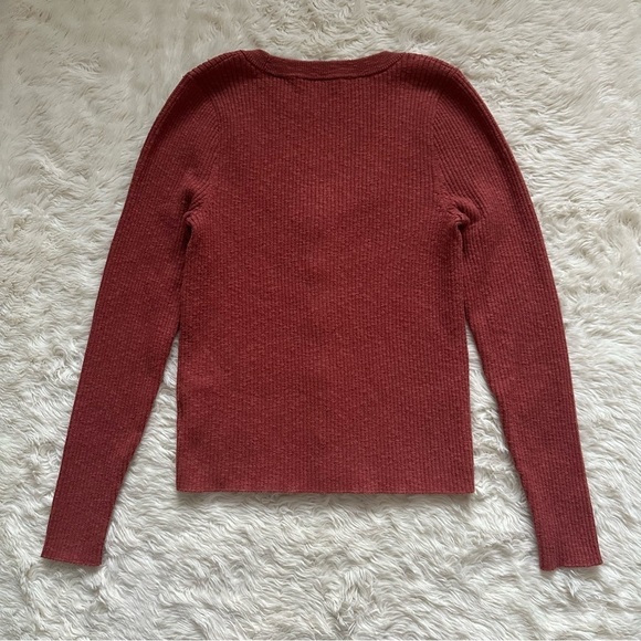 Madewell Top Scoopneck Cardigan Sweater Button Front Ribbed Weathered Brick M - Picture 4 of 12